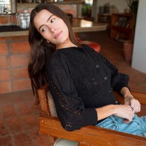 NEW Carly Jean Los Angeles Blake Eyelet Black Cardigan. Large.